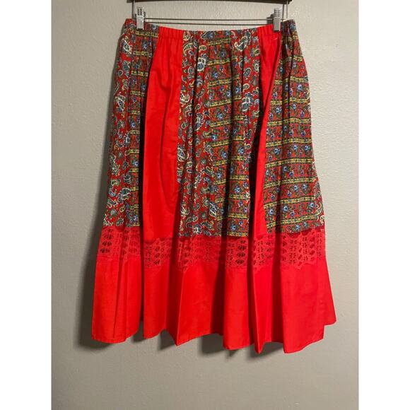 Vintage Carefree Fashions Womens Skirt Large Red Patchwork Paisley Pull On Boho - Picture 2 of 6